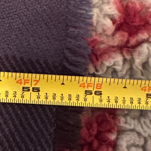 Women's soft navy blue & burnt orange/red plaid shawl cape w/ fringe (one size) - Picture 6 of 7